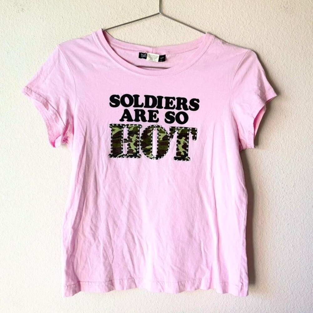 Self Esteem y2k Vintage Soldiers Are Hot Pink Rhinestone Top XL